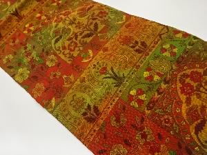 手織り紬変わり横段に花鳥模様織出し名古屋帯